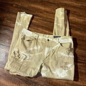 Smoke Rise Tan Tie Dye 38x32 Men's Cargo Distressed Jeans